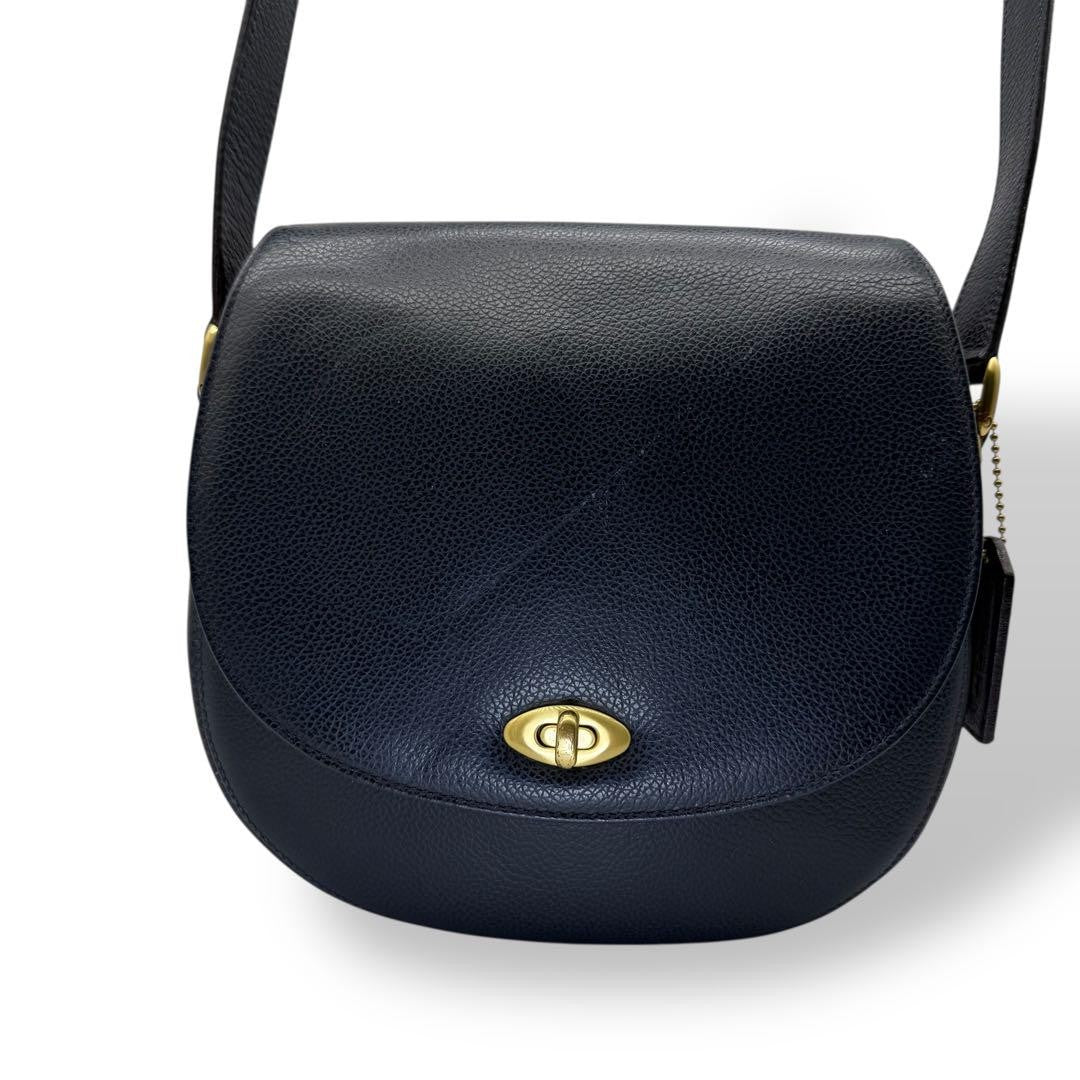 COACH Shoulder Bag Purse Turn Lock 4401 Old Leather Navy Authentic