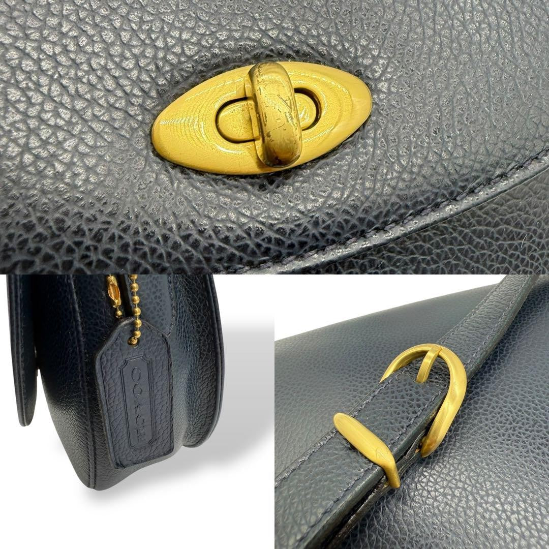 COACH Shoulder Bag Purse Turn Lock 4401 Old Leather Navy Authentic