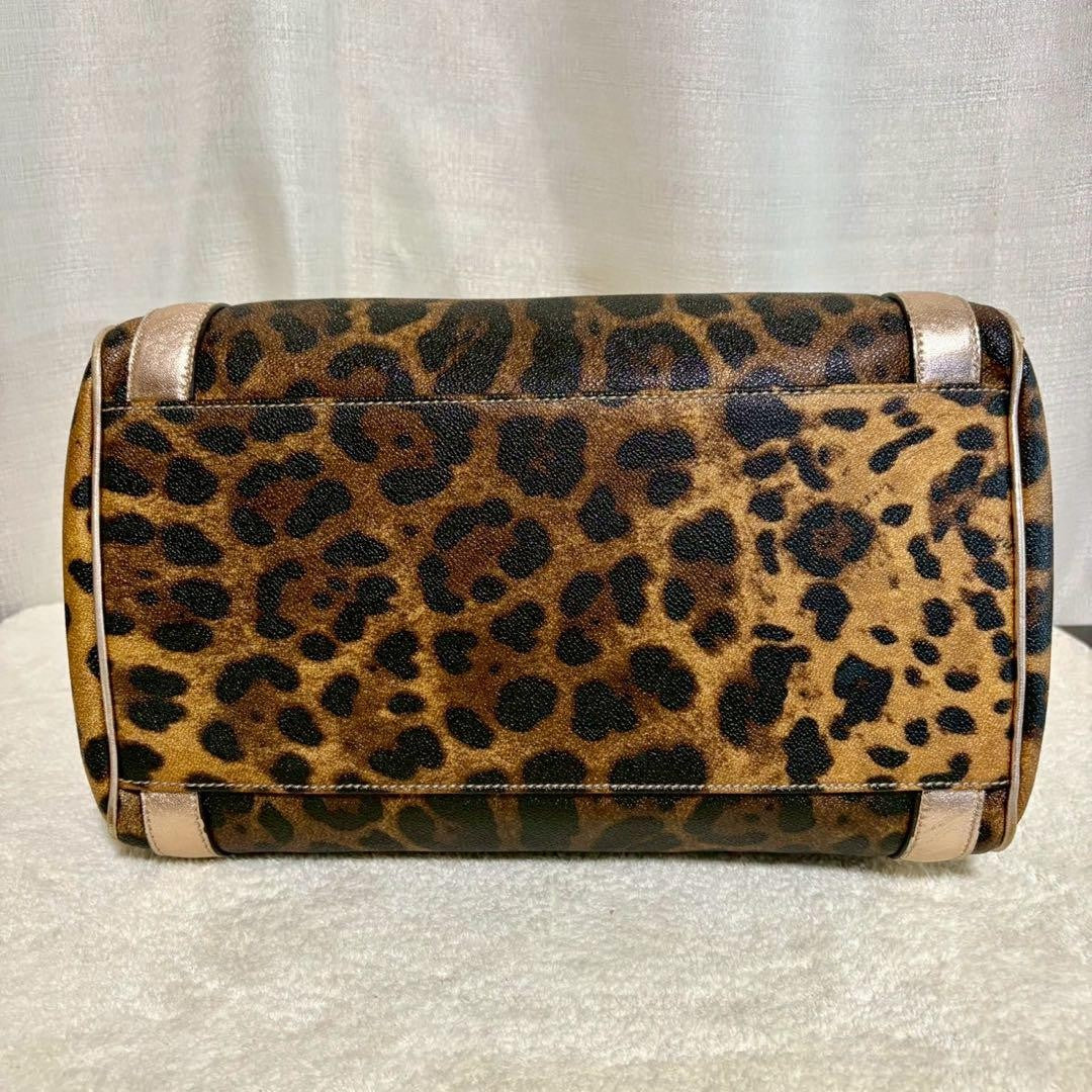 Dolce & Gabbana Hand Bag Tote Purse 2way Leopard PVC Leather Brown Pink Gold