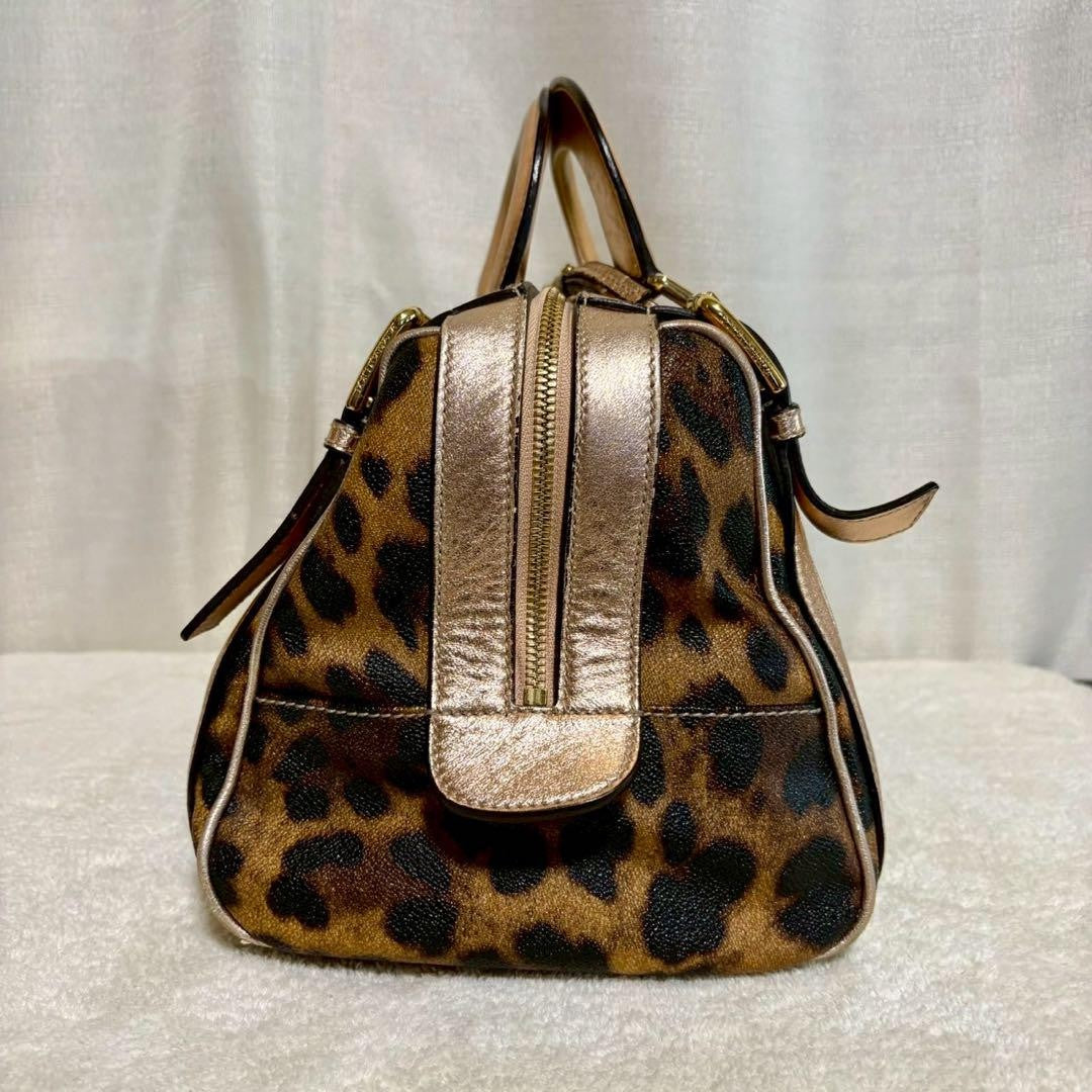 Dolce & Gabbana Hand Bag Tote Purse 2way Leopard PVC Leather Brown Pink Gold