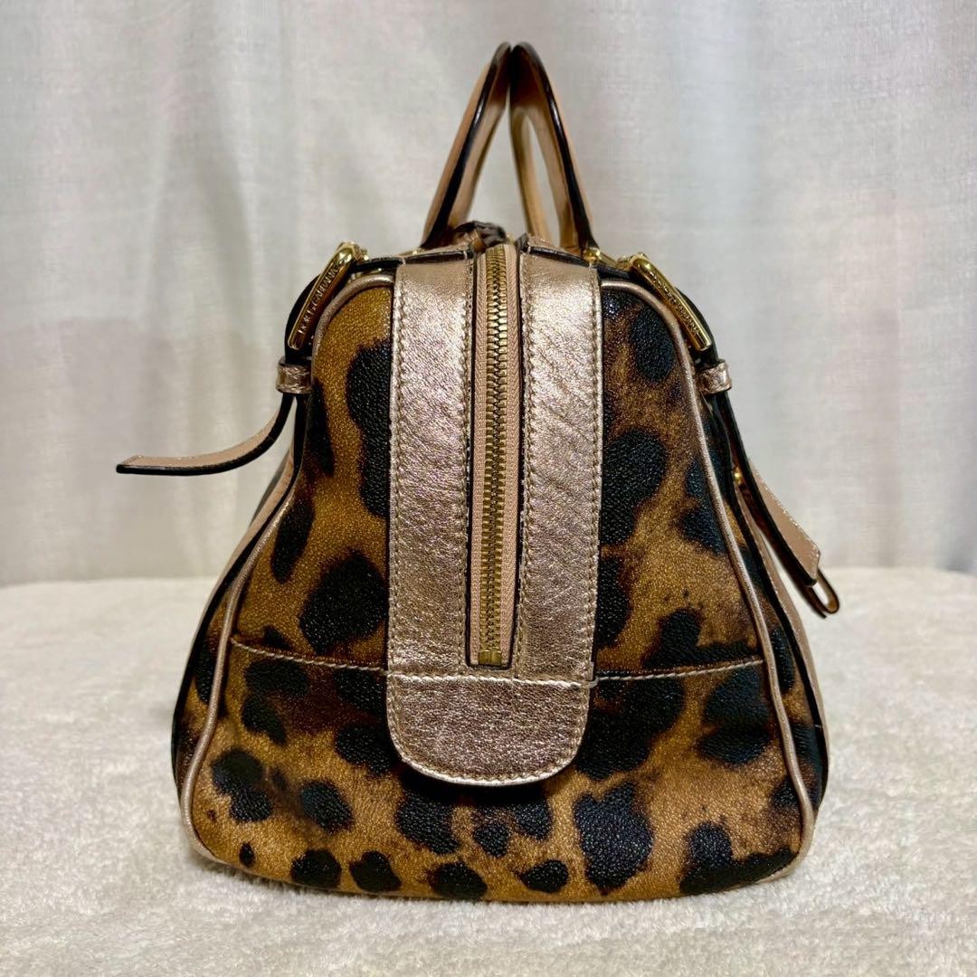 Dolce & Gabbana Hand Bag Tote Purse 2way Leopard PVC Leather Brown Pink Gold