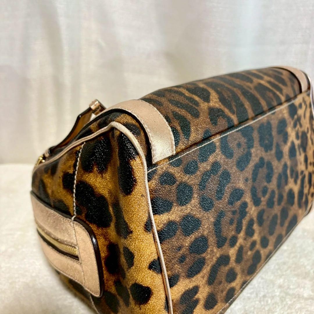 Dolce & Gabbana Hand Bag Tote Purse 2way Leopard PVC Leather Brown Pink Gold