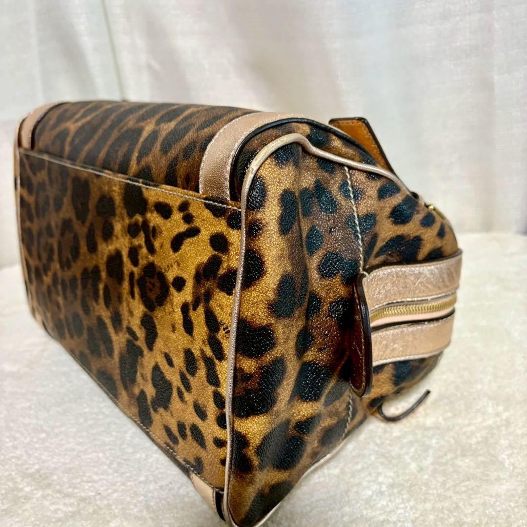 Dolce & Gabbana Hand Bag Tote Purse 2way Leopard PVC Leather Brown Pink Gold