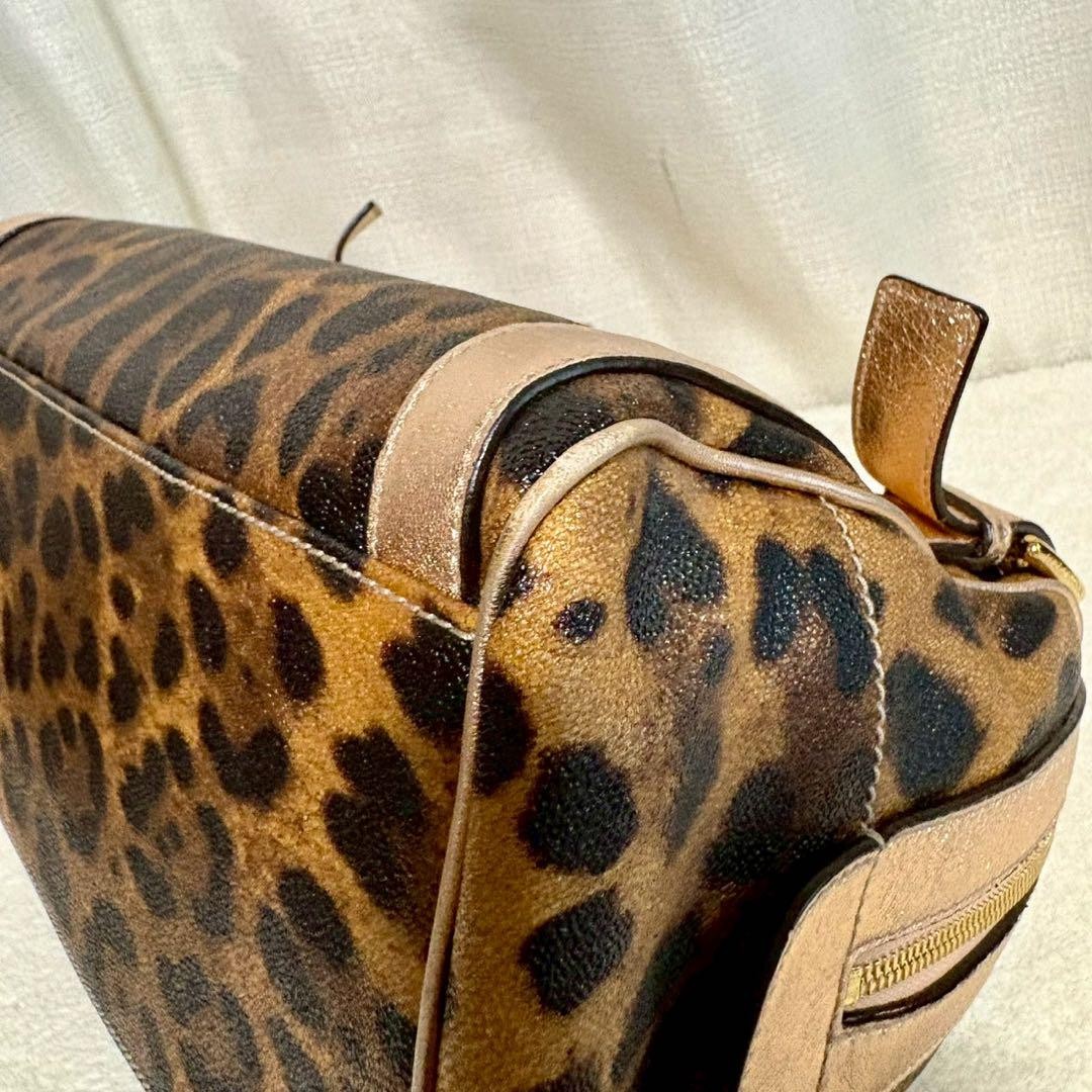 Dolce & Gabbana Hand Bag Tote Purse 2way Leopard PVC Leather Brown Pink Gold