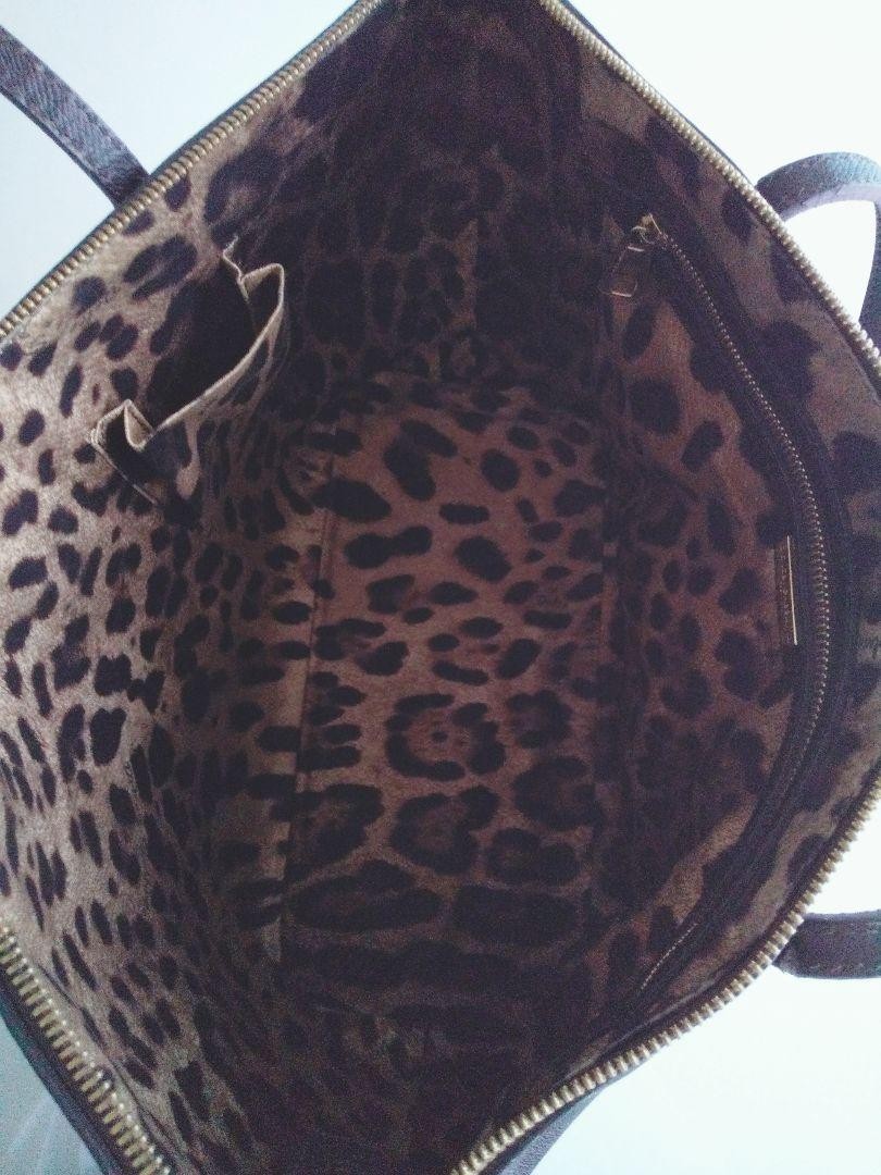 Dolce & Gabbana Hand Bag Tote Purse Leopard Leather Dark Brown Authentic