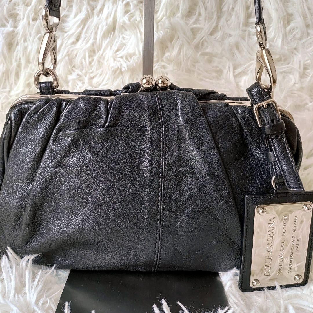 Dolce & Gabbana Shoulder Bag Purse Leather Black Authentic