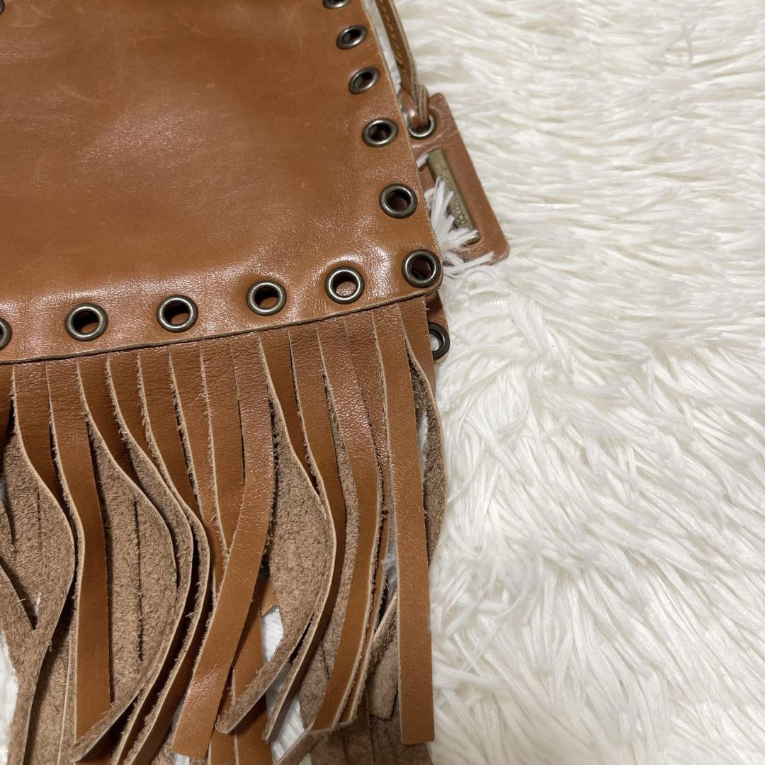 Dolce & Gabbana Hand Shoulder Bag Purse Fringe Brown Authentic