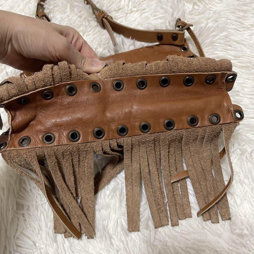 Dolce & Gabbana Hand Shoulder Bag Purse Fringe Brown Authentic