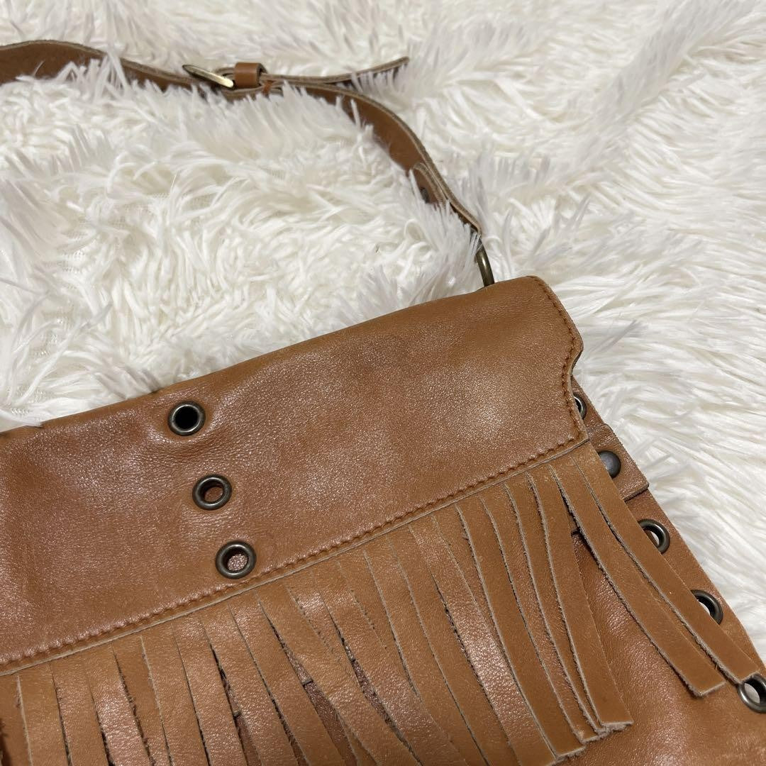 Dolce & Gabbana Hand Shoulder Bag Purse Fringe Brown Authentic
