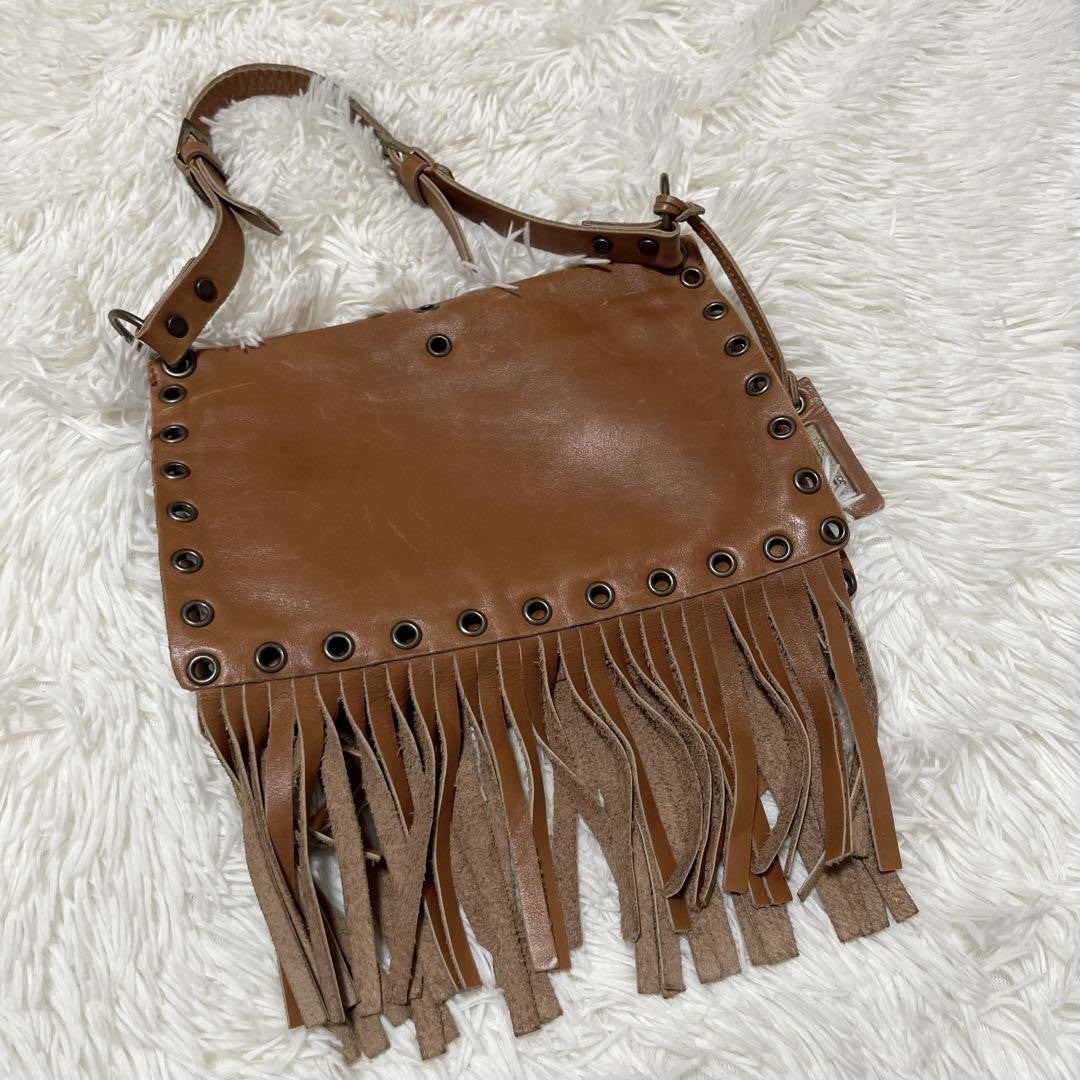 Dolce & Gabbana Hand Shoulder Bag Purse Fringe Brown Authentic