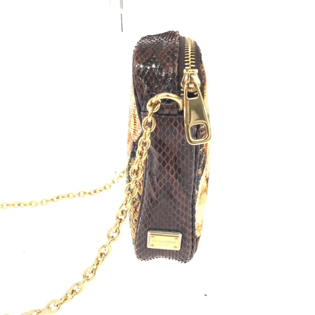 Dolce & Gabbana Shoulder Bag Purse Leopard Chain Brown Authentic