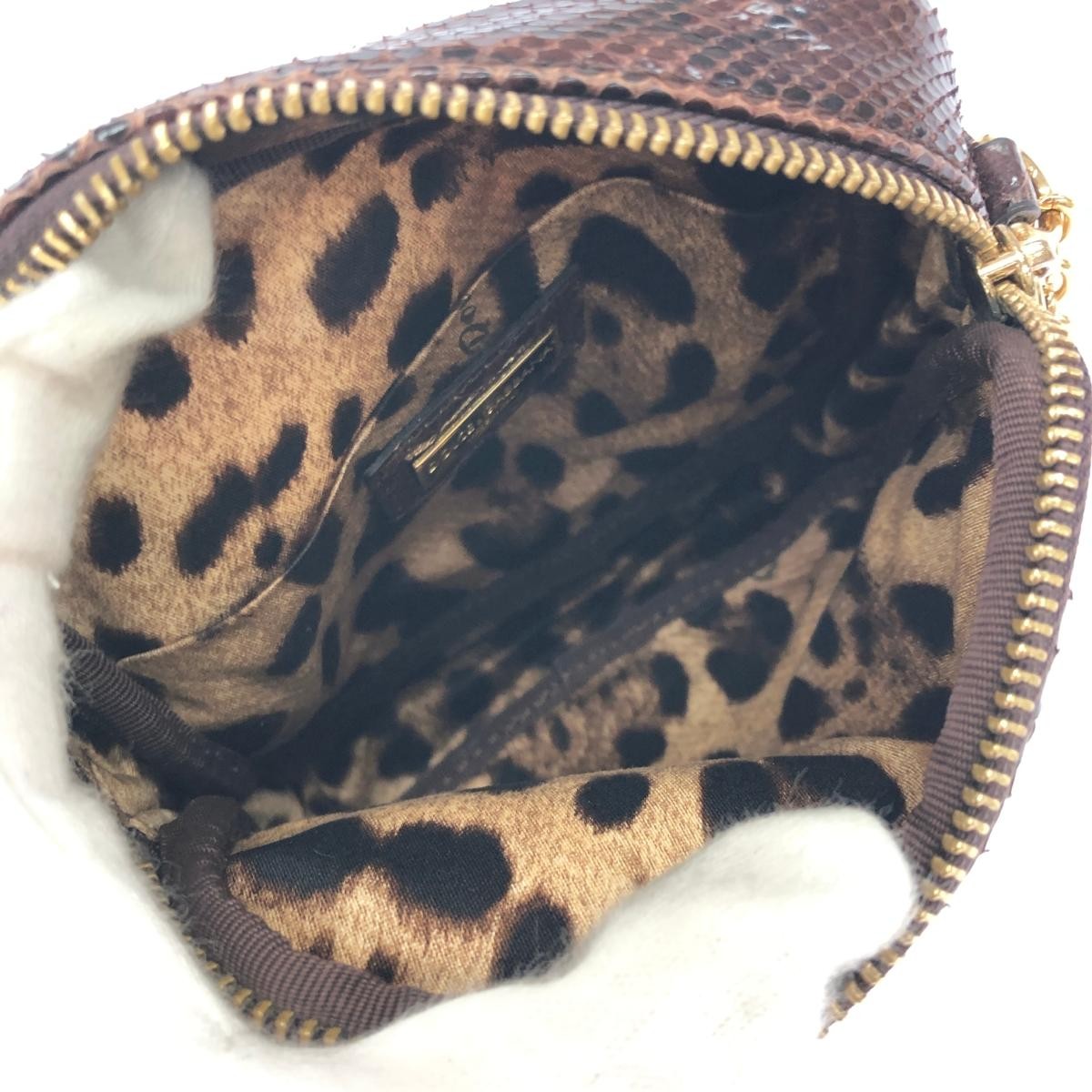 Dolce & Gabbana Shoulder Bag Purse Leopard Chain Brown Authentic