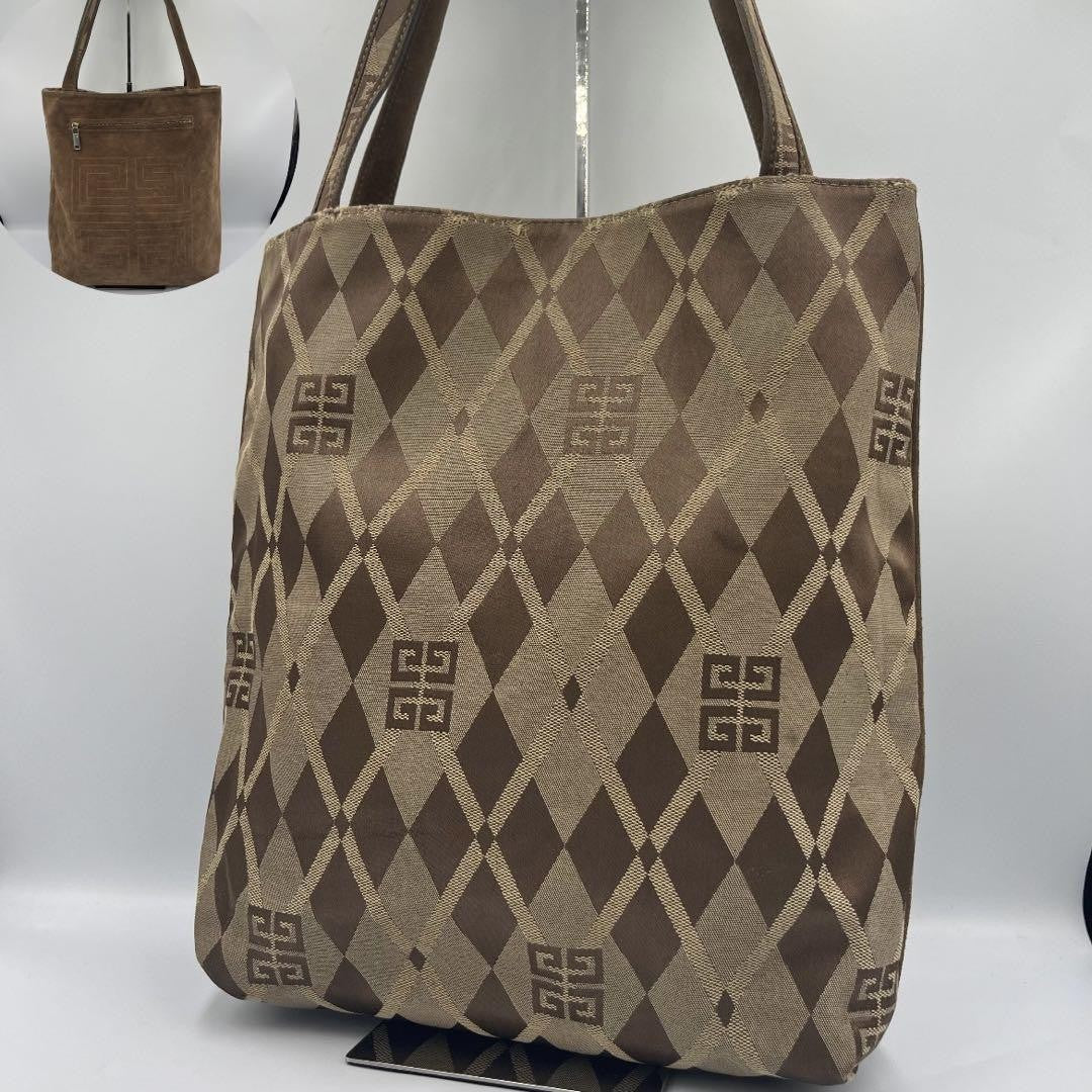 GIVENCHY Hand Bag Tote Purse 2way 4G Canvas Suede Brown Authentic