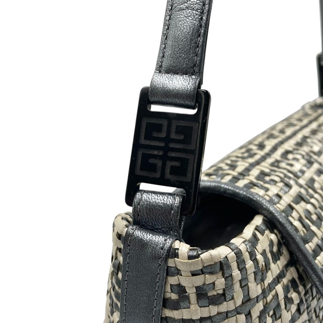 GIVENCHY Shoulder Bag Purse 4G Leather Metallic Blue Gray Authentic
