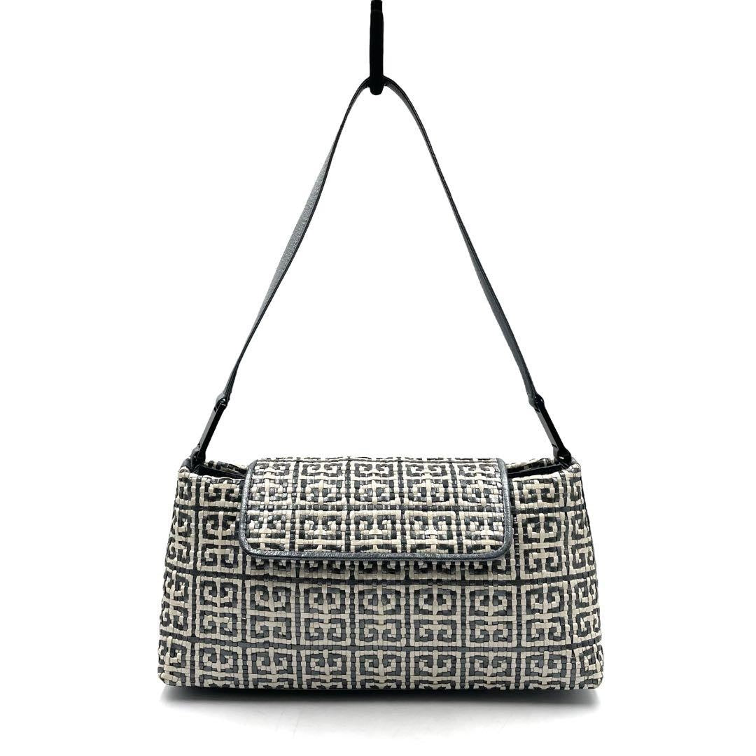 GIVENCHY Shoulder Bag Purse 4G Leather Metallic Blue Gray Authentic