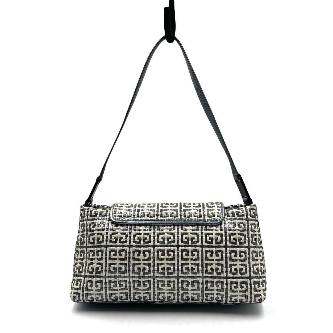 GIVENCHY Shoulder Bag Purse 4G Leather Metallic Blue Gray Authentic
