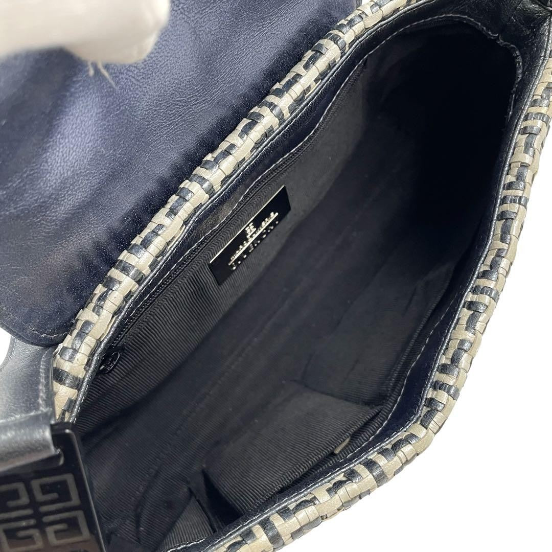 GIVENCHY Shoulder Bag Purse 4G Leather Metallic Blue Gray Authentic