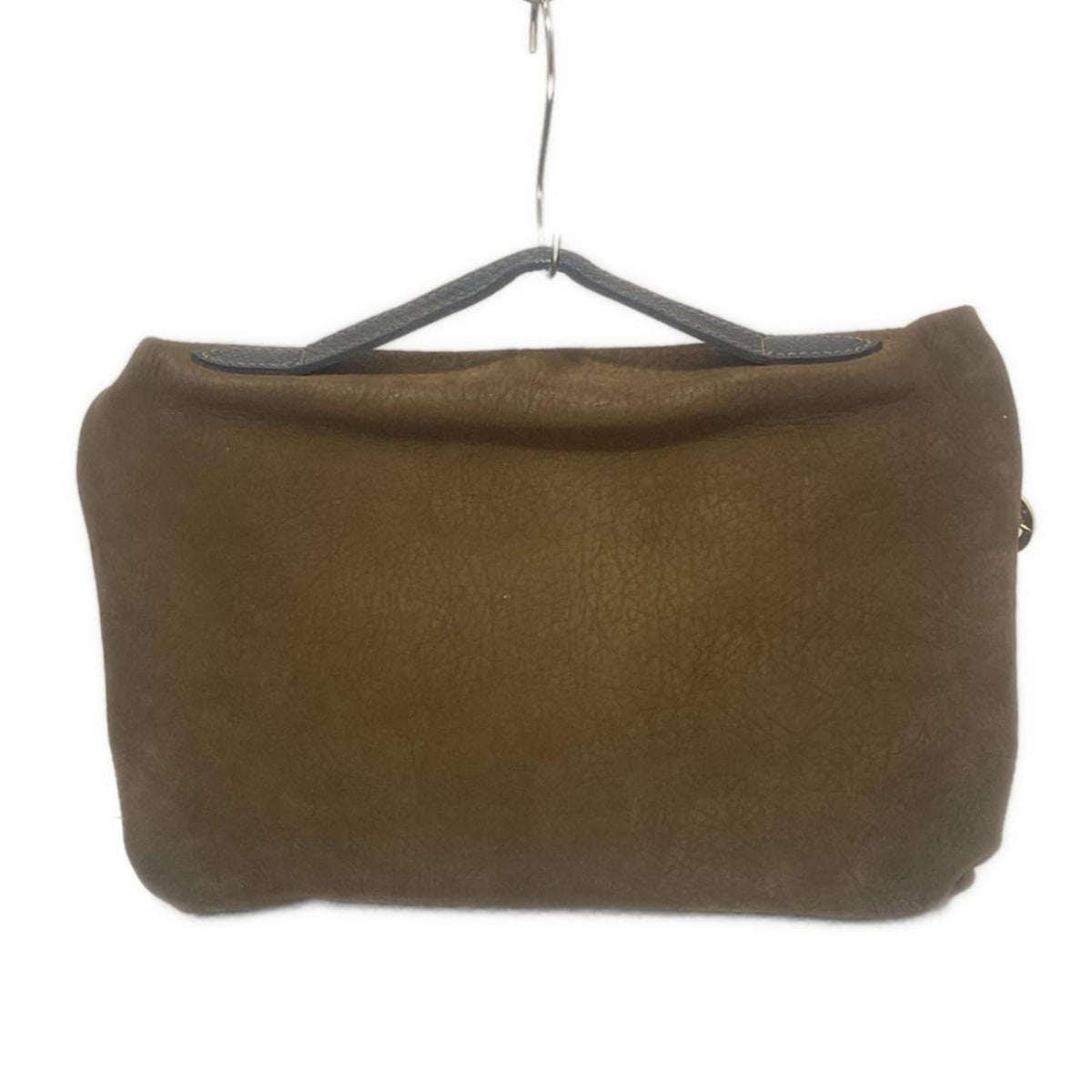 Longchamp Hand Bag Tote Purse Nubuck Leather Black Brown Authentic