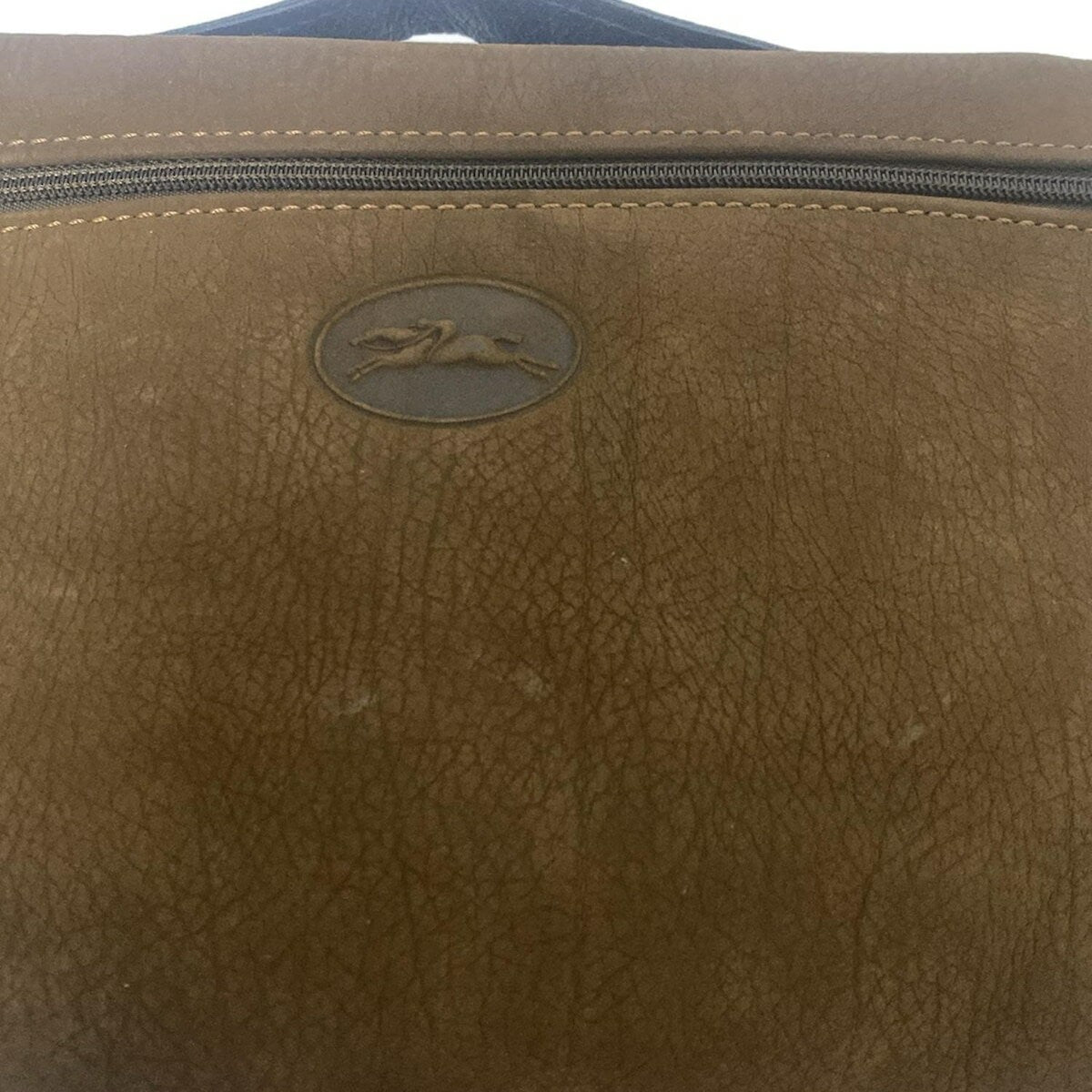 Longchamp Hand Bag Tote Purse Nubuck Leather Black Brown Authentic