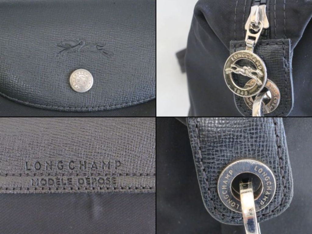 Longchamp Hand Shoulder Bag Tote Purse 2way Le Pliage Nylon Leather Black Auth
