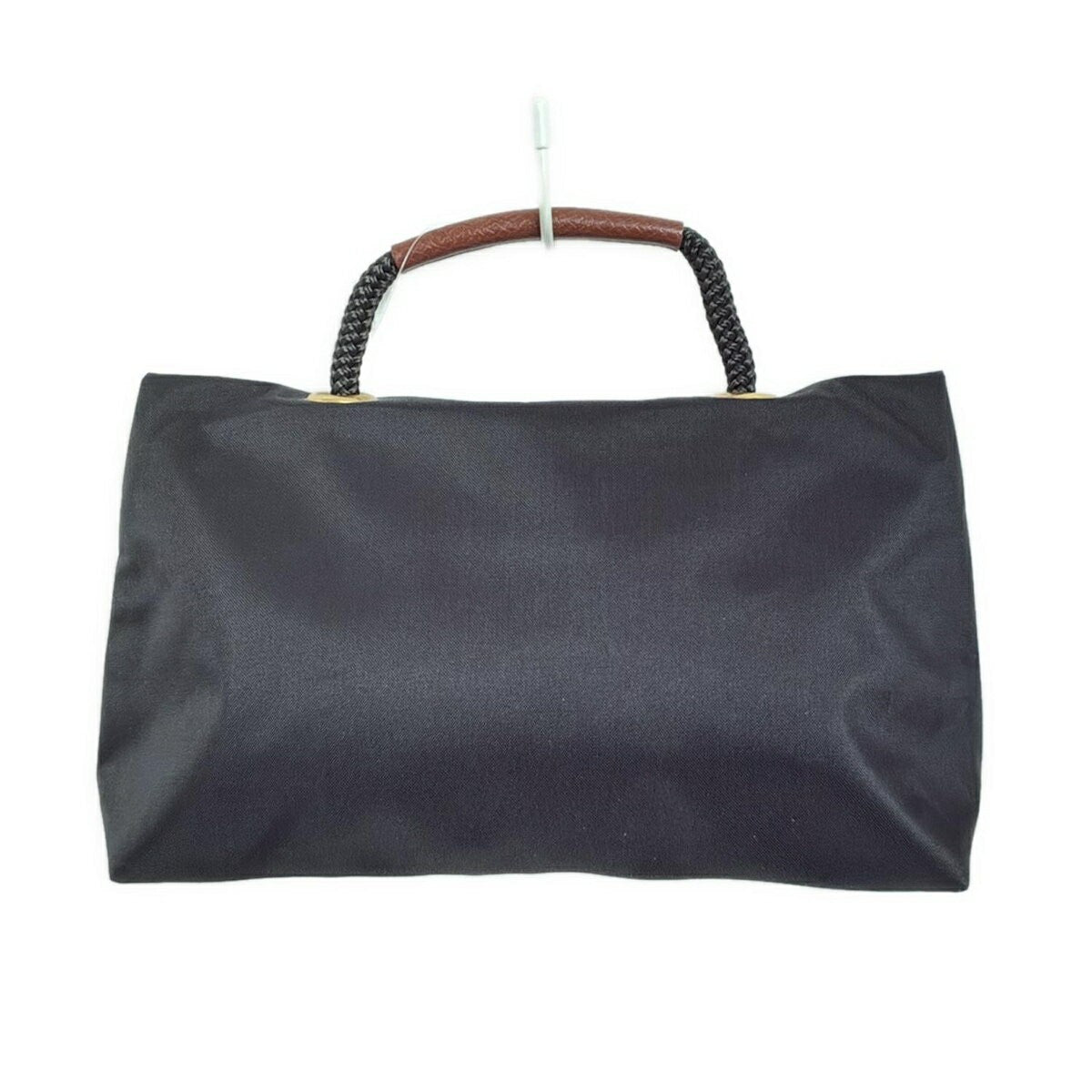 Longchamp Hand Bag Tote Purse Nylon Leather Black Dark Brown Authentic