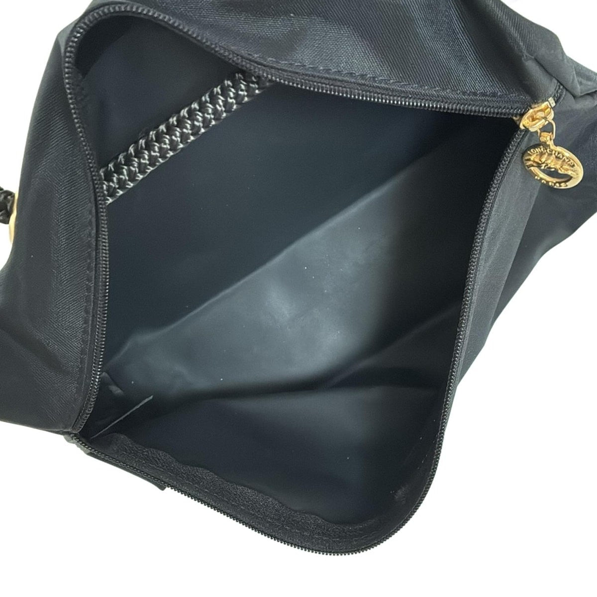 Longchamp Hand Bag Tote Purse Nylon Leather Black Dark Brown Authentic