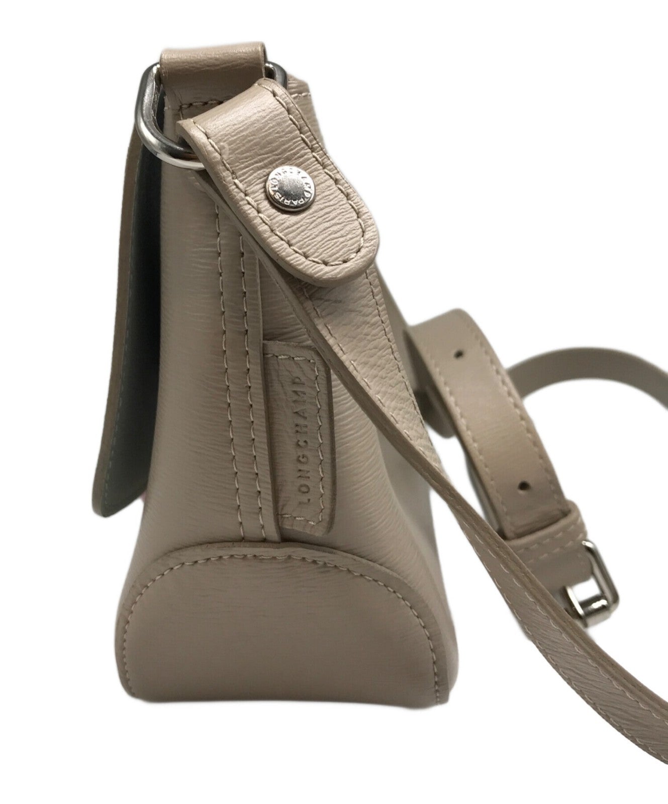 Longchamp Shoulder Bag Purse Beige Authentic