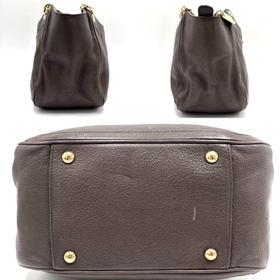 Salvatore Ferragamo Hand Bag Tote Purse Gancini Chain Leather Greige Authentic