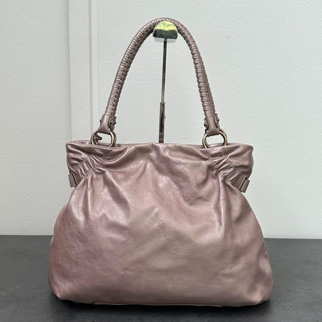 Salvatore Ferragamo Hand Bag Tote Purse Gancini Leather Pink Champagne Gold Auth