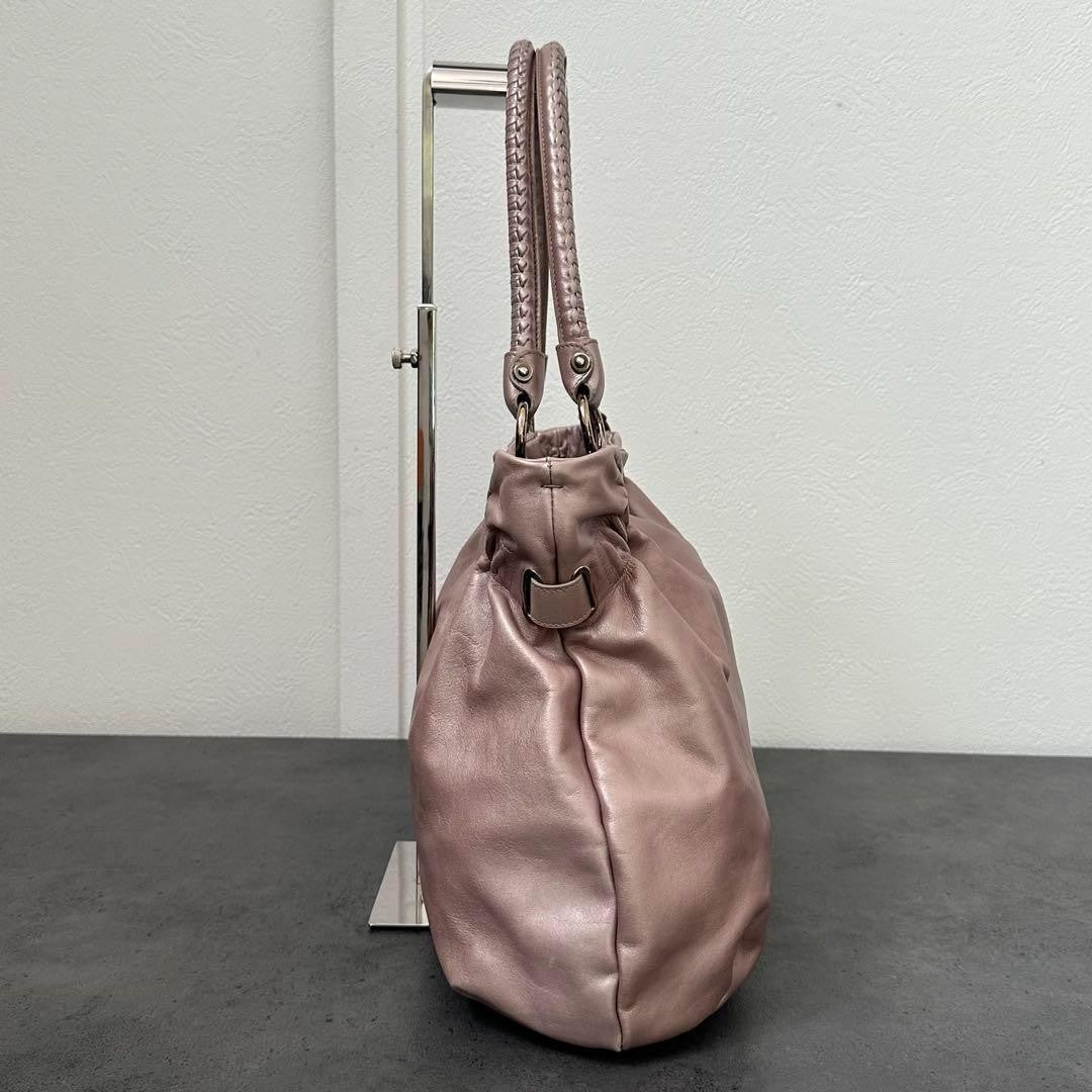 Salvatore Ferragamo Hand Bag Tote Purse Gancini Leather Pink Champagne Gold Auth