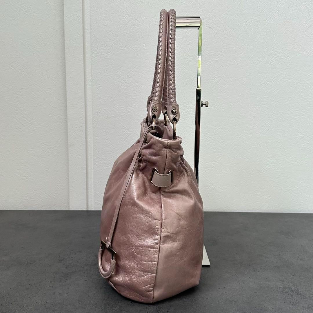 Salvatore Ferragamo Hand Bag Tote Purse Gancini Leather Pink Champagne Gold Auth