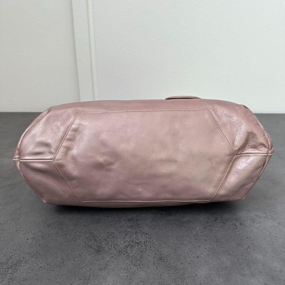 Salvatore Ferragamo Hand Bag Tote Purse Gancini Leather Pink Champagne Gold Auth