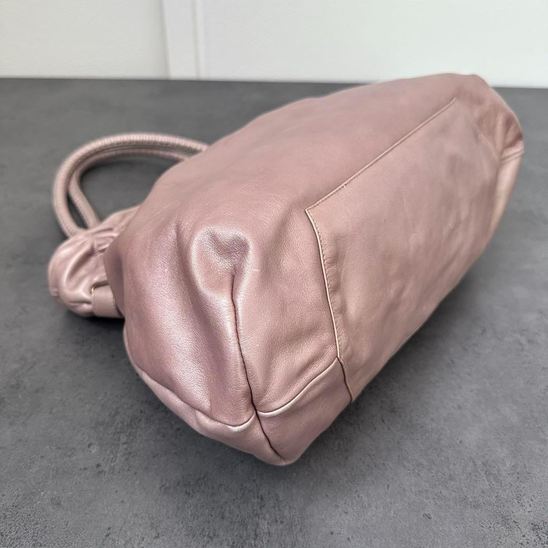 Salvatore Ferragamo Hand Bag Tote Purse Gancini Leather Pink Champagne Gold Auth