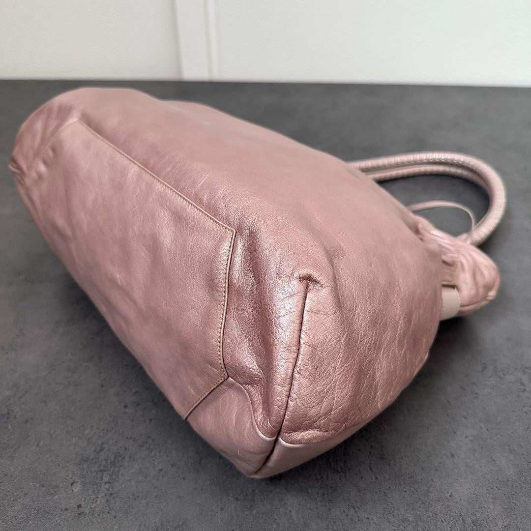 Salvatore Ferragamo Hand Bag Tote Purse Gancini Leather Pink Champagne Gold Auth