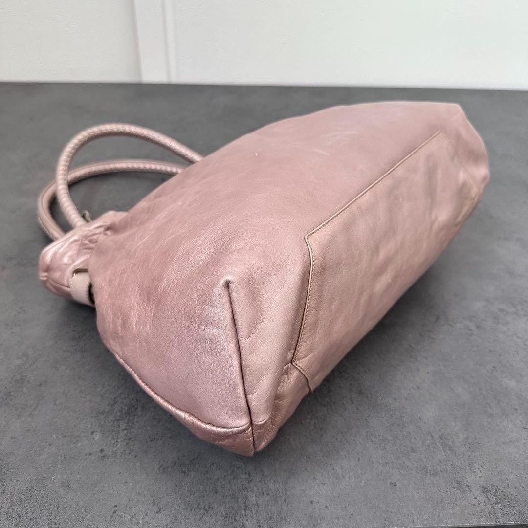 Salvatore Ferragamo Hand Bag Tote Purse Gancini Leather Pink Champagne Gold Auth