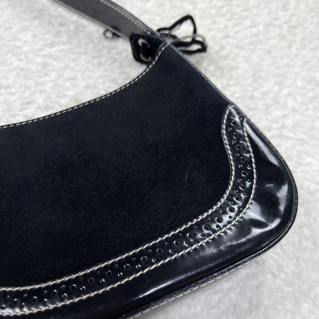 Salvatore Ferragamo Hand Bag Tote Purse Suede Patent Leather Black Authentic