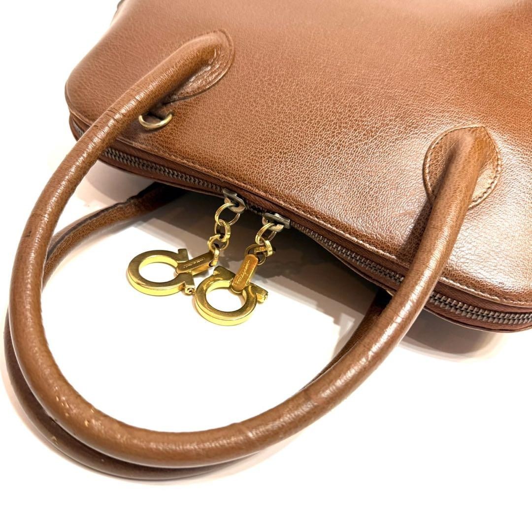 Salvatore Ferragamo Hand Bag Tote Purse Gancini Leather Camel Authentic