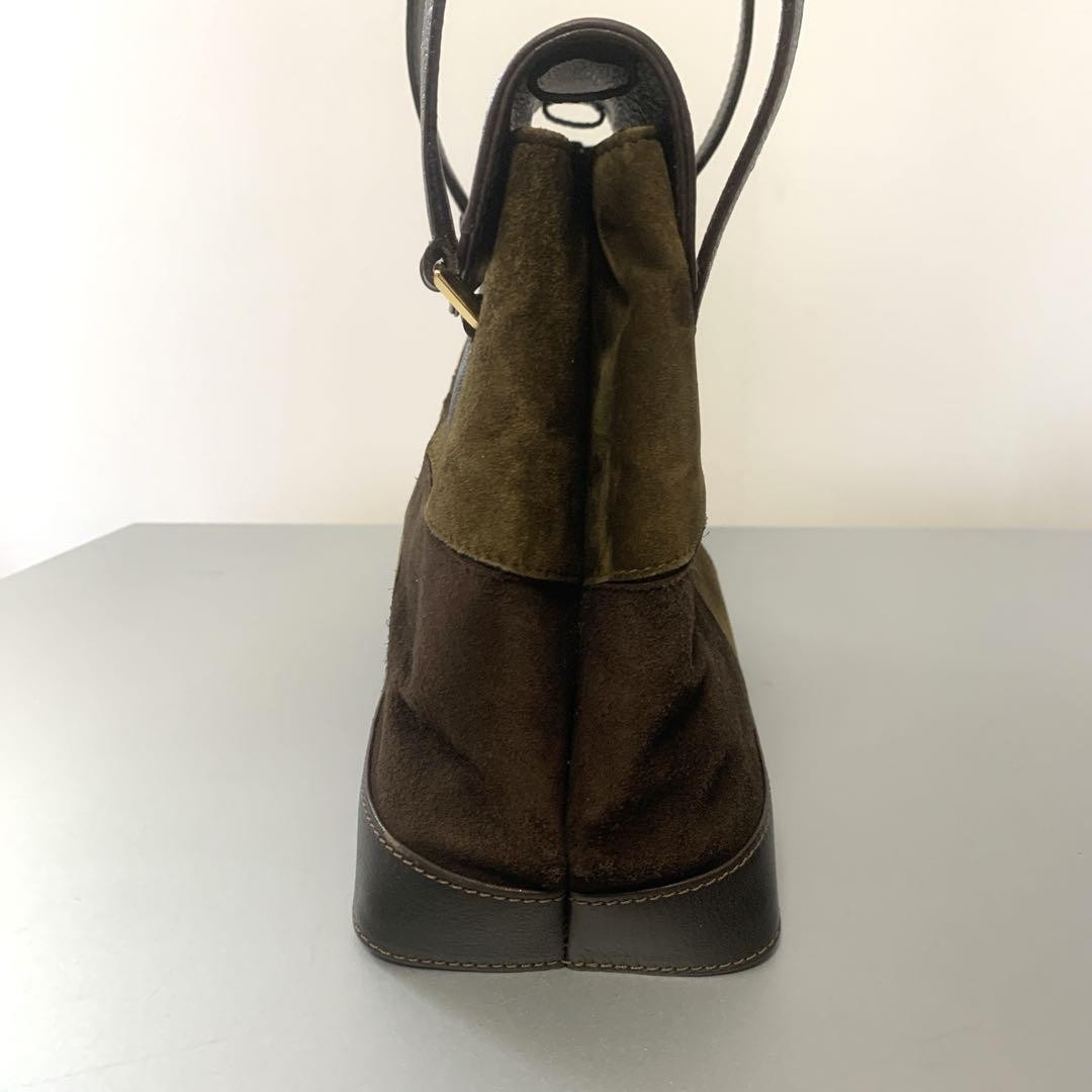 Salvatore Ferragamo Hand Shoulder Bag Purse 2way Gancini Suede Leather Brown