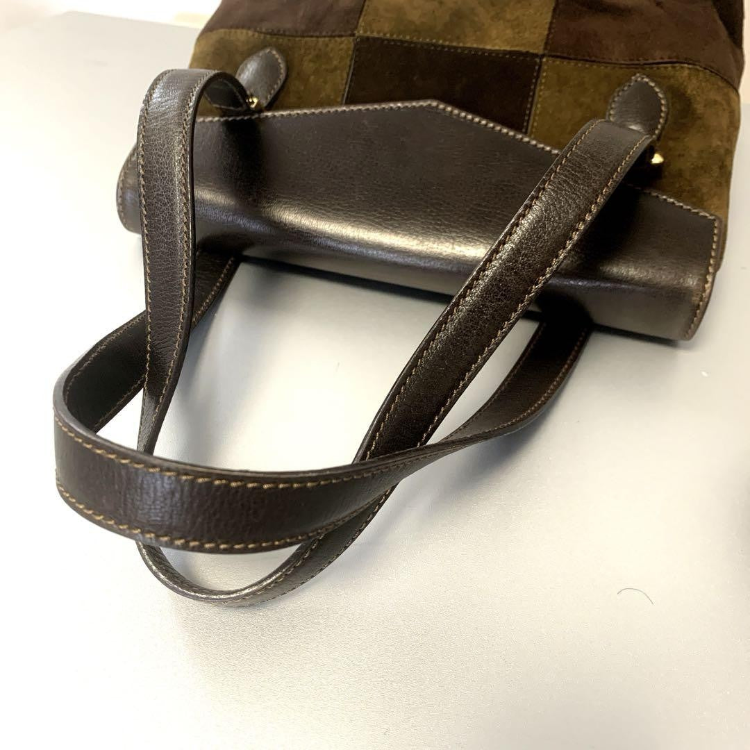 Salvatore Ferragamo Hand Shoulder Bag Purse 2way Gancini Suede Leather Brown