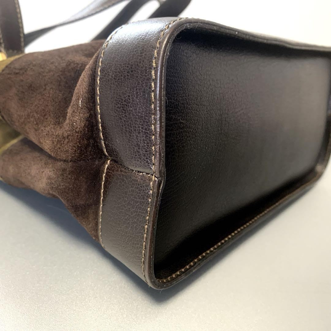 Salvatore Ferragamo Hand Shoulder Bag Purse 2way Gancini Suede Leather Brown