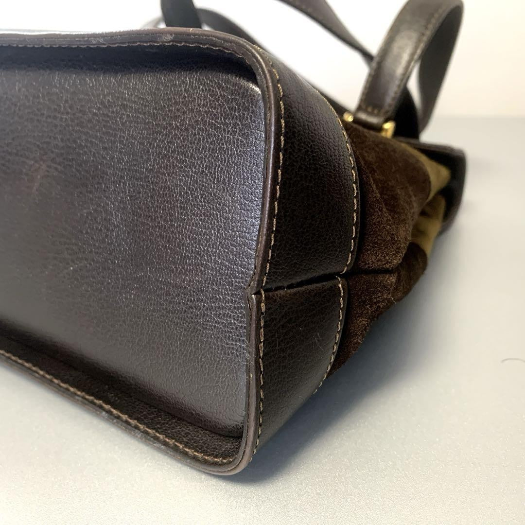 Salvatore Ferragamo Hand Shoulder Bag Purse 2way Gancini Suede Leather Brown