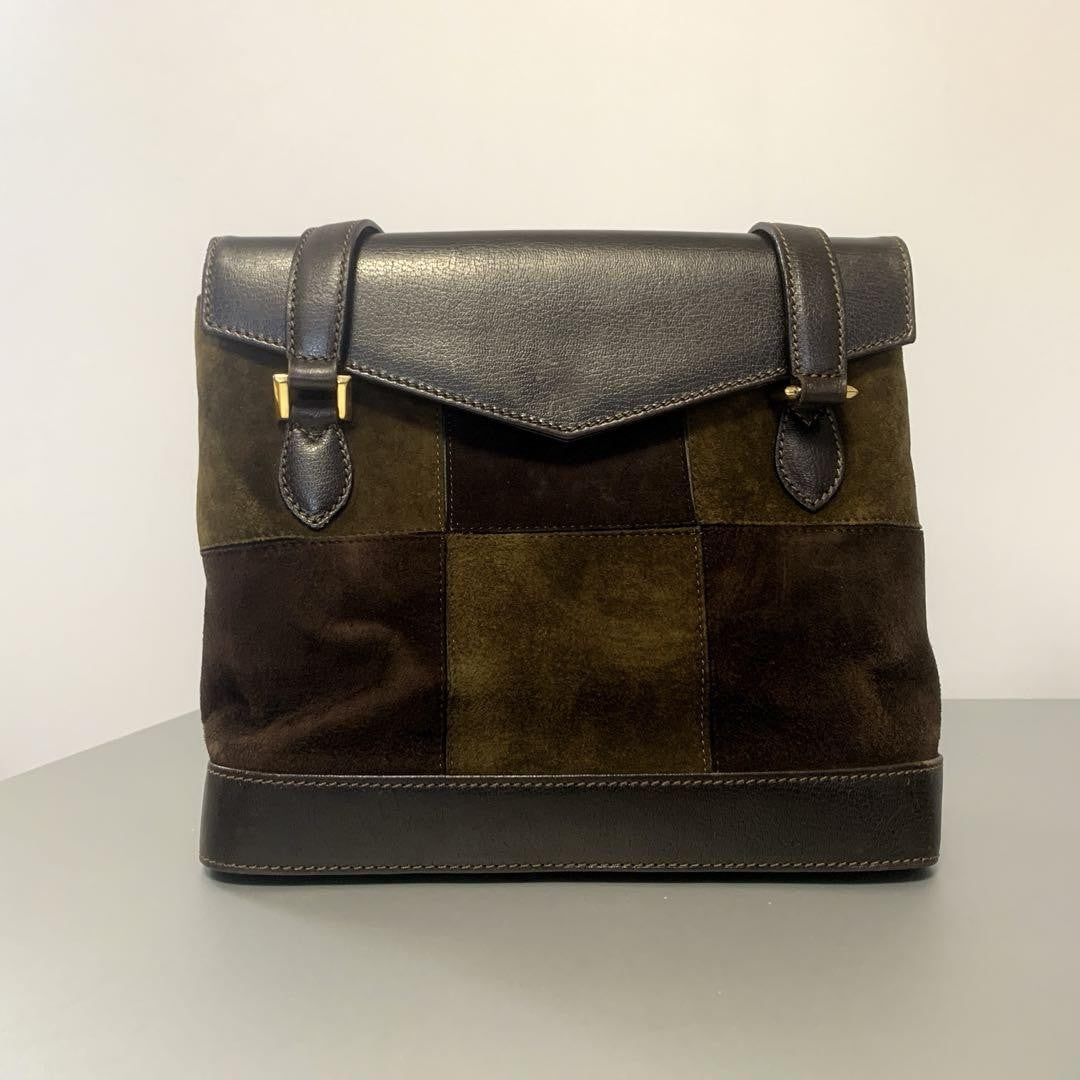 Salvatore Ferragamo Hand Shoulder Bag Purse 2way Gancini Suede Leather Brown