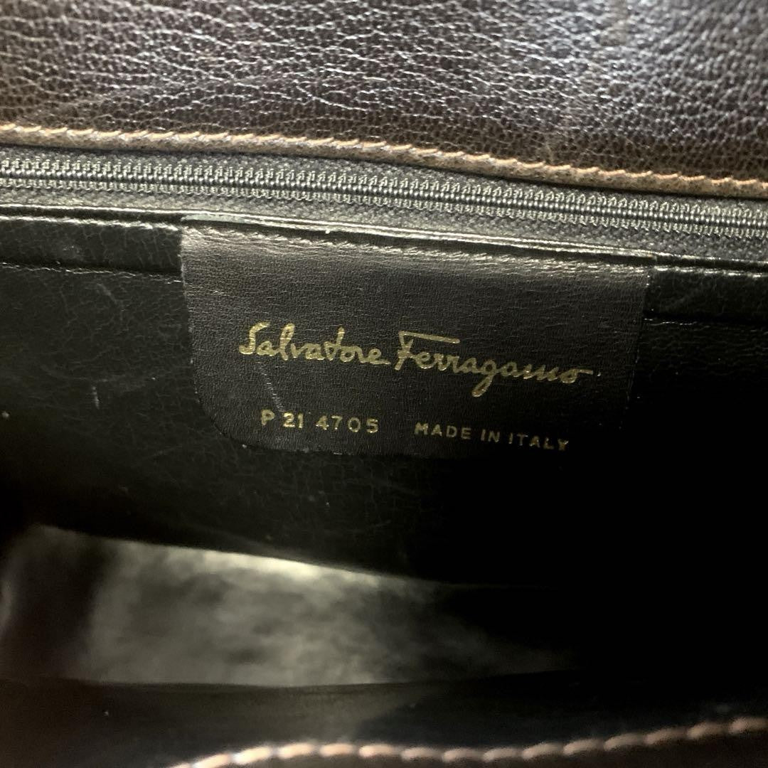 Salvatore Ferragamo Hand Shoulder Bag Purse 2way Gancini Suede Leather Brown