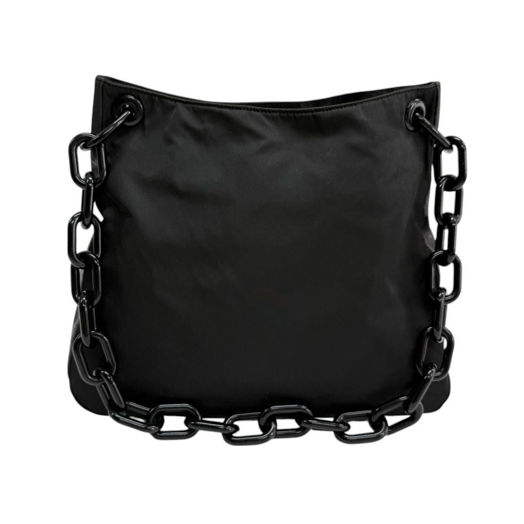 PRADA Shoulder Bag Purse Plastic Chain Nylon Leather Black Authentic
