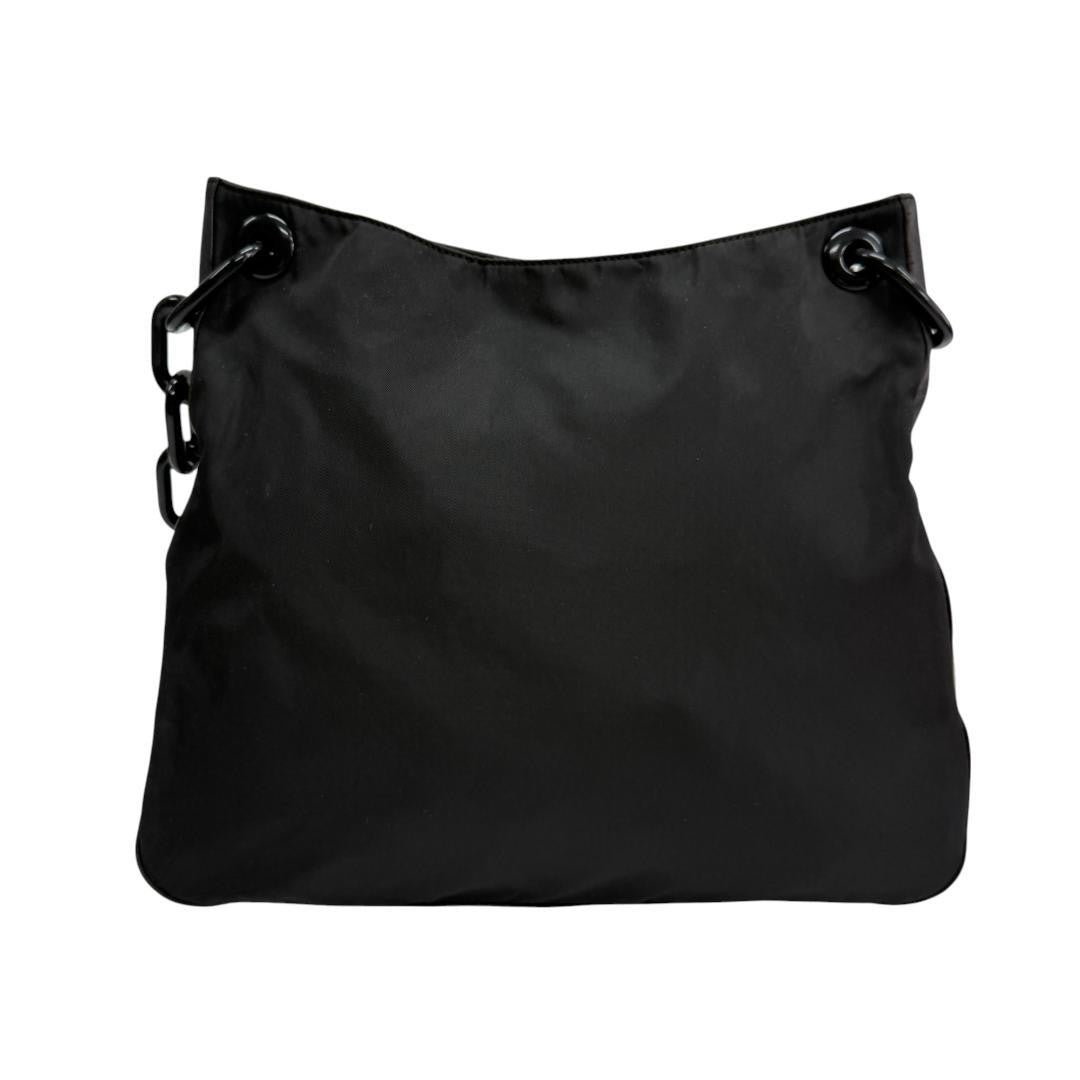 PRADA Shoulder Bag Purse Plastic Chain Nylon Leather Black Authentic