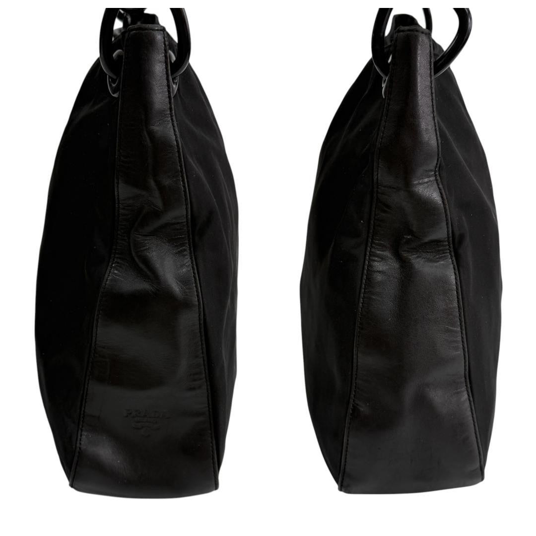 PRADA Shoulder Bag Purse Plastic Chain Nylon Leather Black Authentic