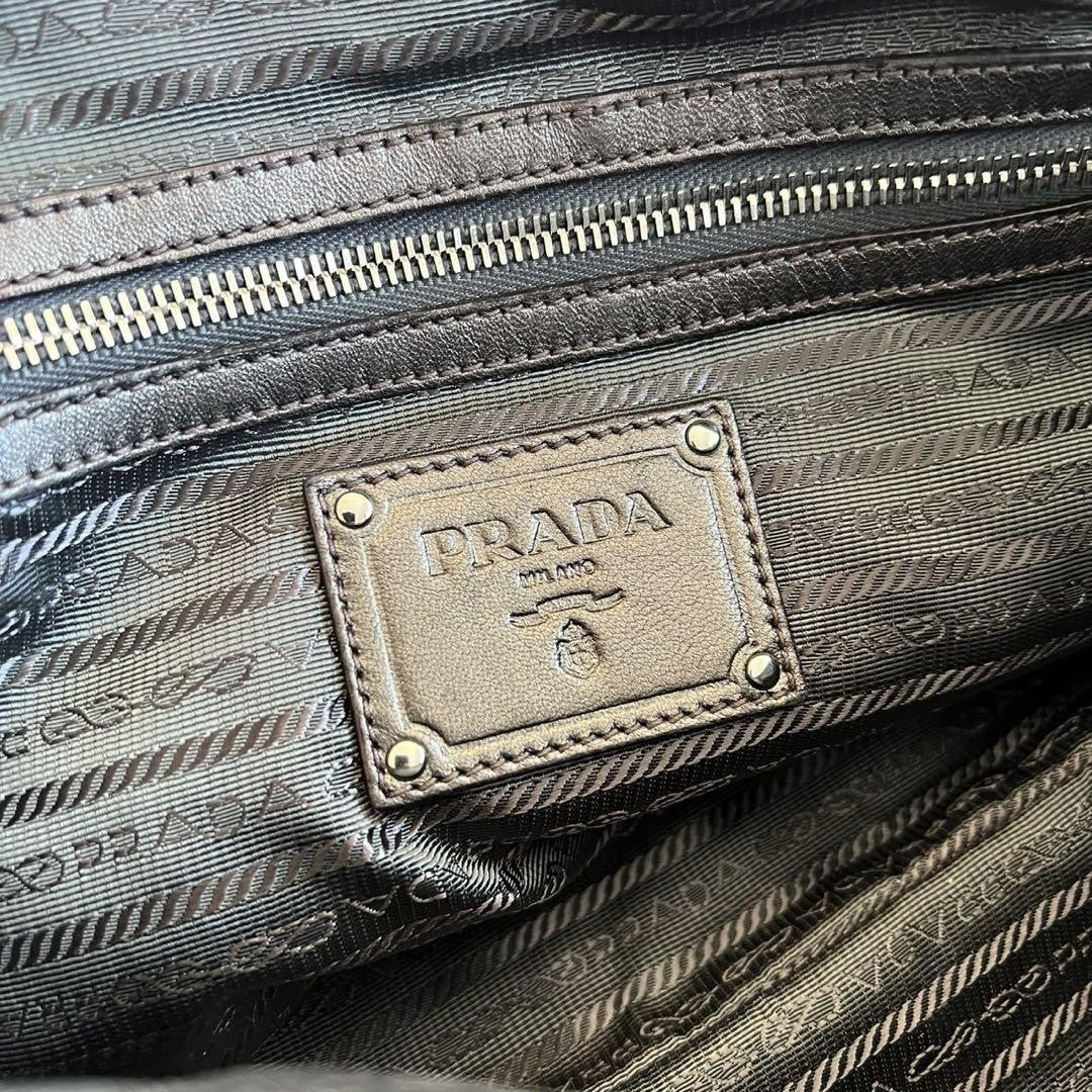 PRADA Hand Bag Tote Purse CRIMSON STRIPE Leather Black Green Authentic