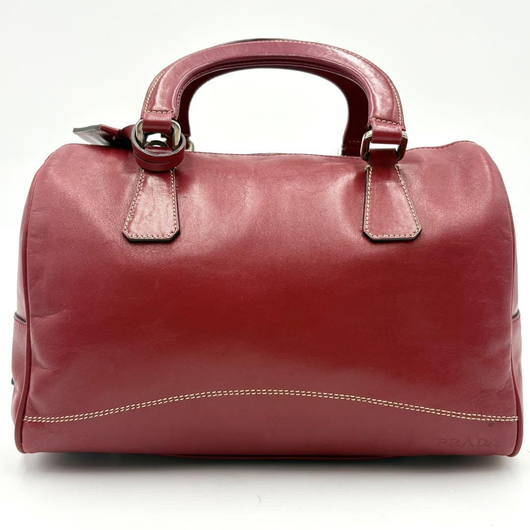 PRADA Hand Bag Tote Purse Mini Boston Bag 2way Leather Red Authentic
