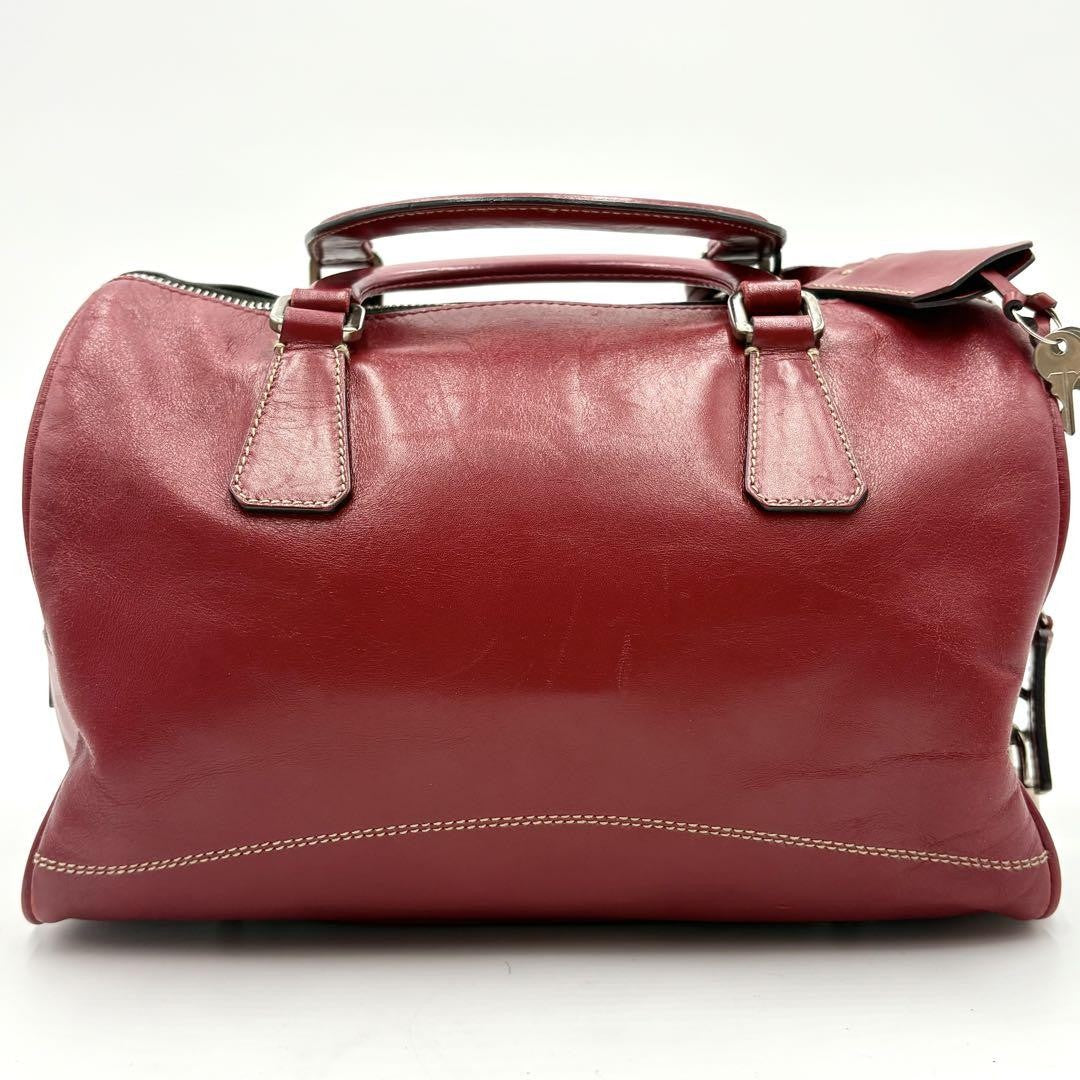 PRADA Hand Bag Tote Purse Mini Boston Bag 2way Leather Red Authentic