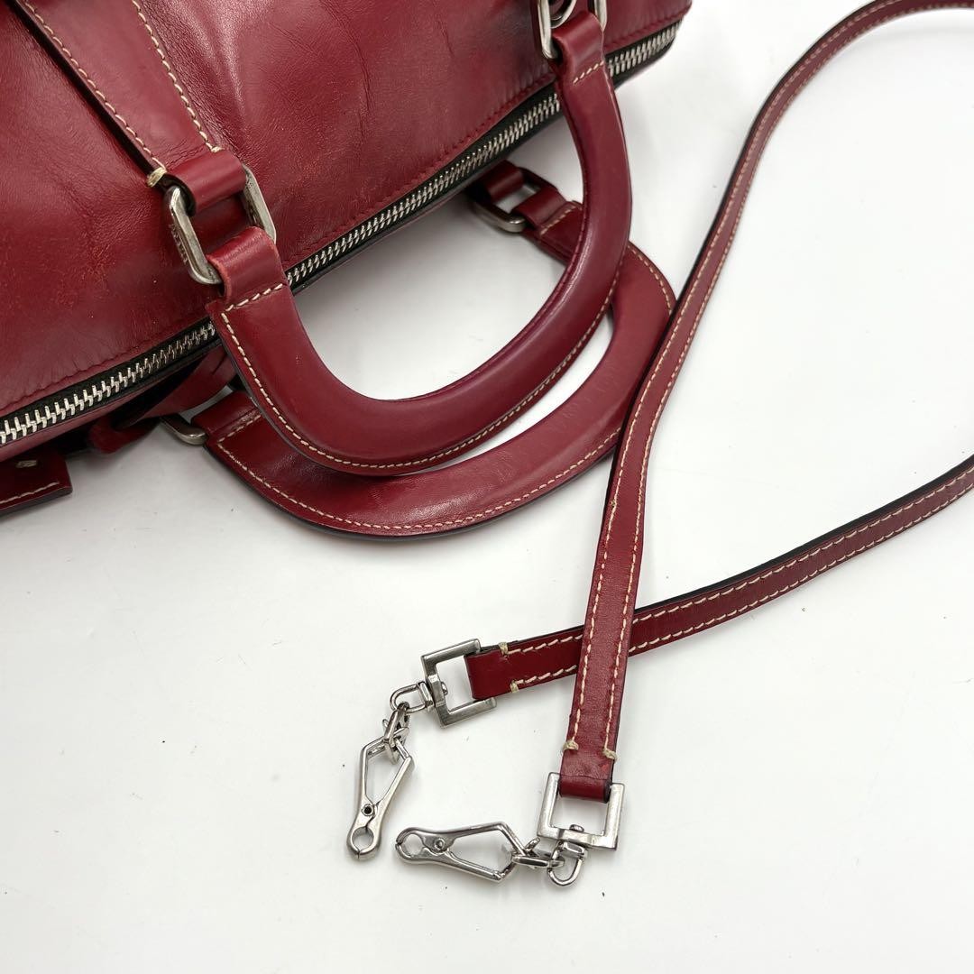 PRADA Hand Bag Tote Purse Mini Boston Bag 2way Leather Red Authentic